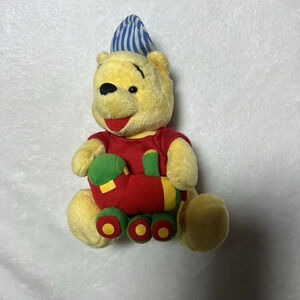 Disney Store Winnie the Pooh Christmas Conductor Train Plush Stuffed Beanie NWT